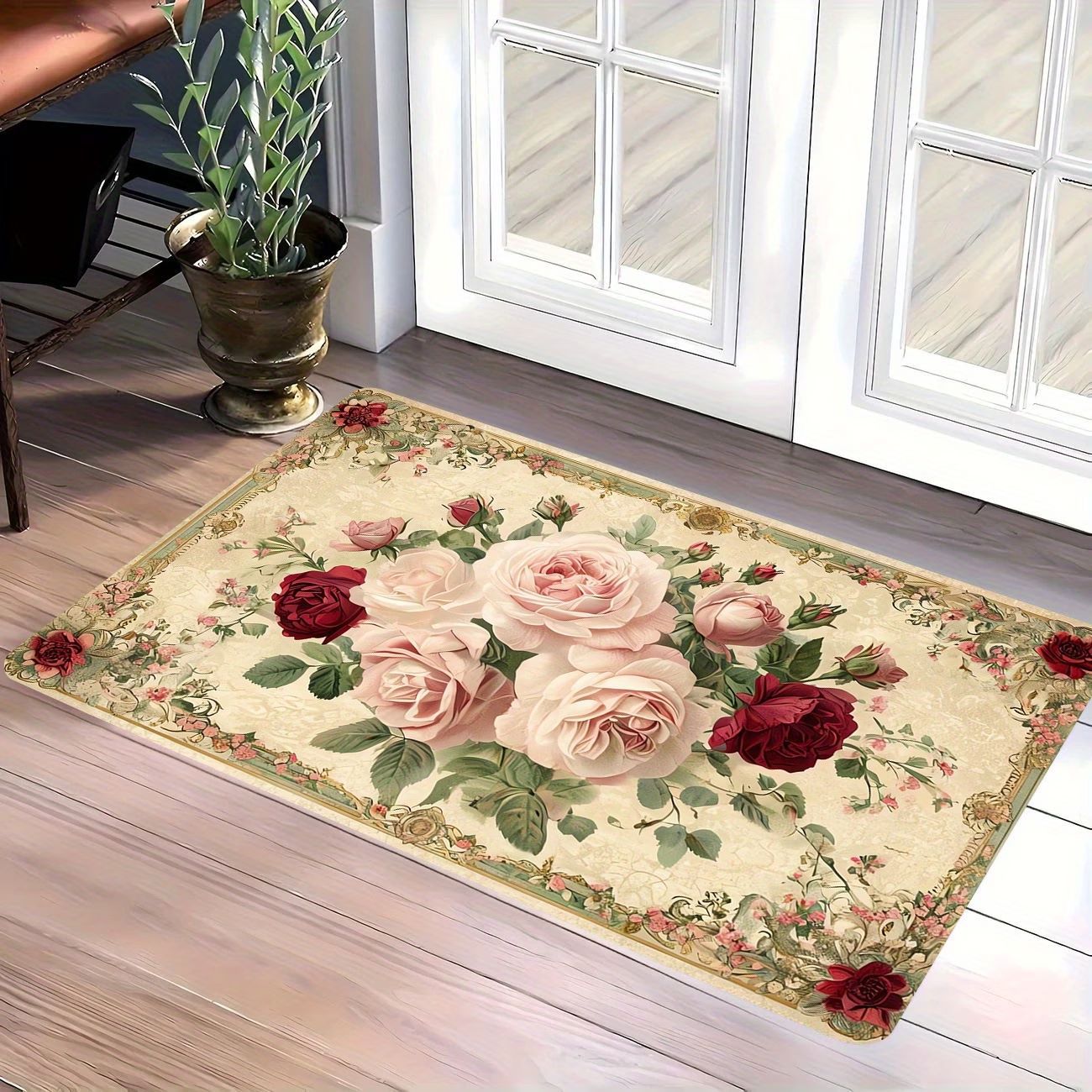 (carpet print) Retro Floral Diatomaceous Earth Floor Mat