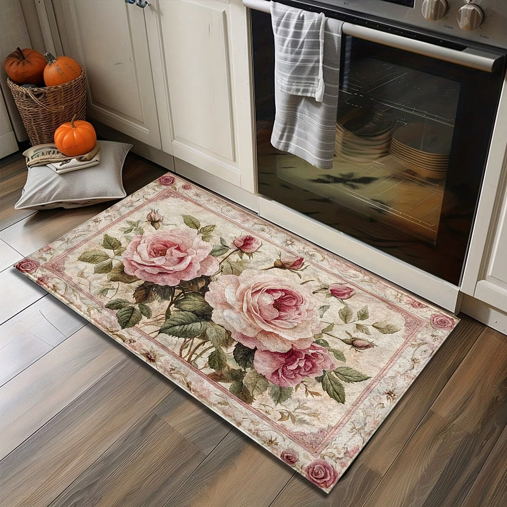 (carpet print) Retro Floral Diatomaceous Earth Floor Mat